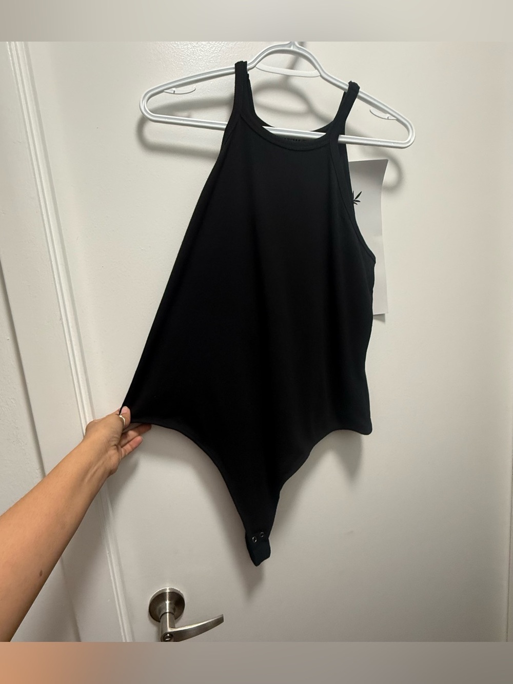 Danielle Bernstein Black Ribbed High Halter Neck Bodysuit 1X